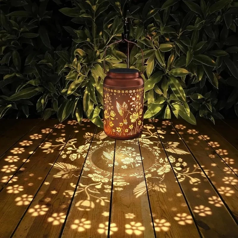 Home Decoration Courtyard Light Night Light Gift Solar Hummingbird Pattern Outdoor Projection Waterproof Lantern Pendant Light