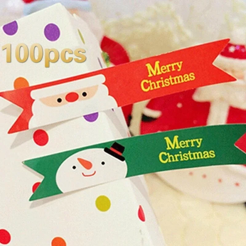 100pcs / 10Sheets Cute Merry Christmas Santa Claus Snowman Seal Sticker Party Baking Package Paper Tags Labels Xmas DIY Gift