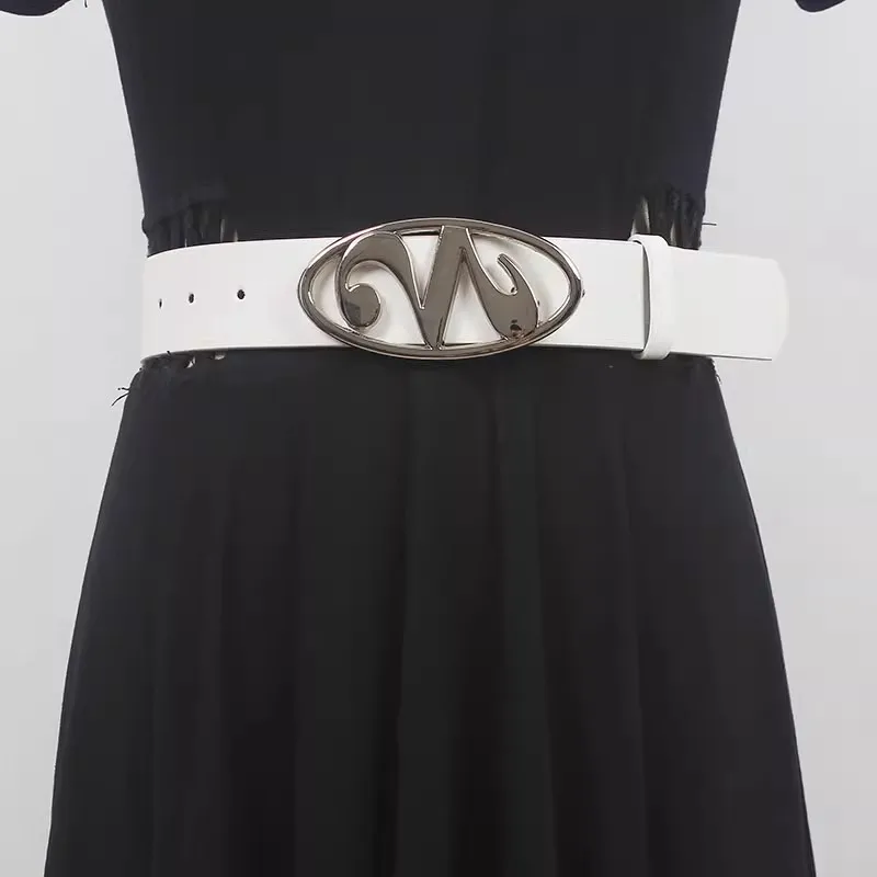 

Women's Runway Fashion Silver Buckle PU Leather Cummerbunds Female Dress Corsets Waistband Belts Decoration Wide Belt R843