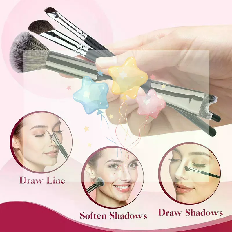Angled Nose Contour Brush 1 3 Pcs Dual Ended Makeup Set For Nose Highlighting And Eyeshadow Perfect For Beauty Lovers