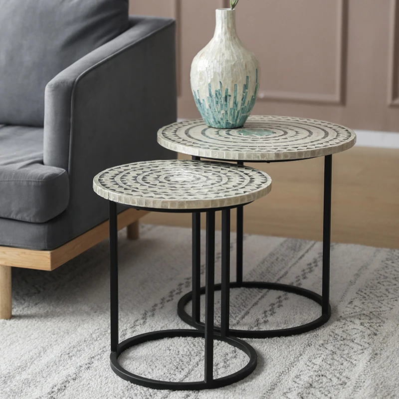 Nordic Living Room Furniture Natural Shell Tea Table Combination Round Sofa Side Table Creative Coffee Tables Storage Desk Shelf