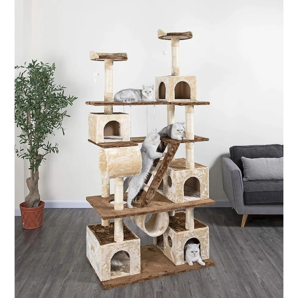 

Huge 87" Tall Cat Tree House Climber Furniture with Swing Posts Covered By Natural Sisal Rope Enough for Many Cats Free Delivery