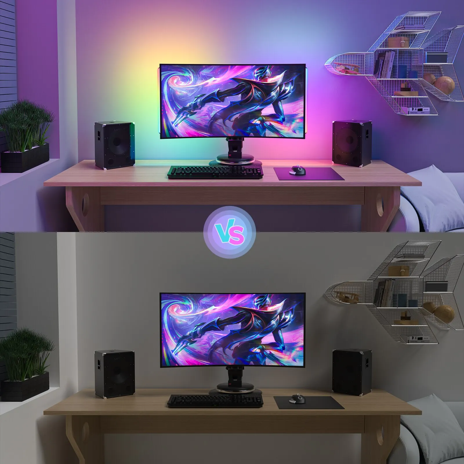 WILLED 2 In1 Under Monitor Lampki do gier Lampy LED z pilotem do klawiatury