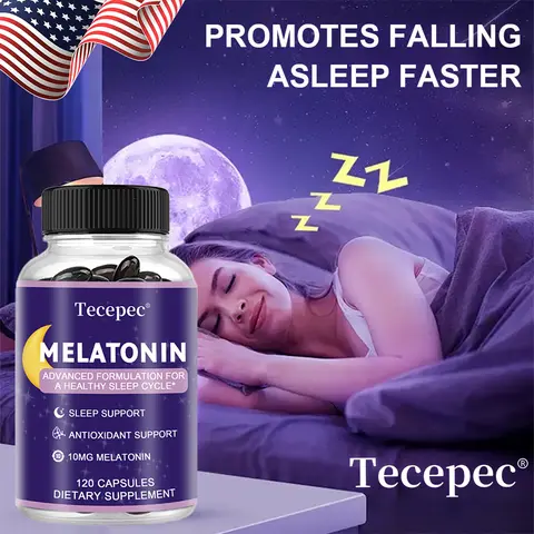 Melatonin 10mg Capsules, Natural Sleep Aid for Adults, Supports Faster, Deeper Sleep, Relaxation, Calm Brain, Adjust Sleep Cycle