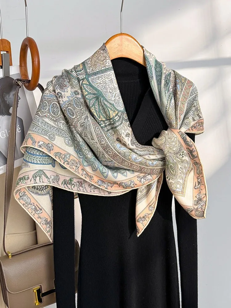 Green silk and real wool scarf large square summer air-conditioned room shawl