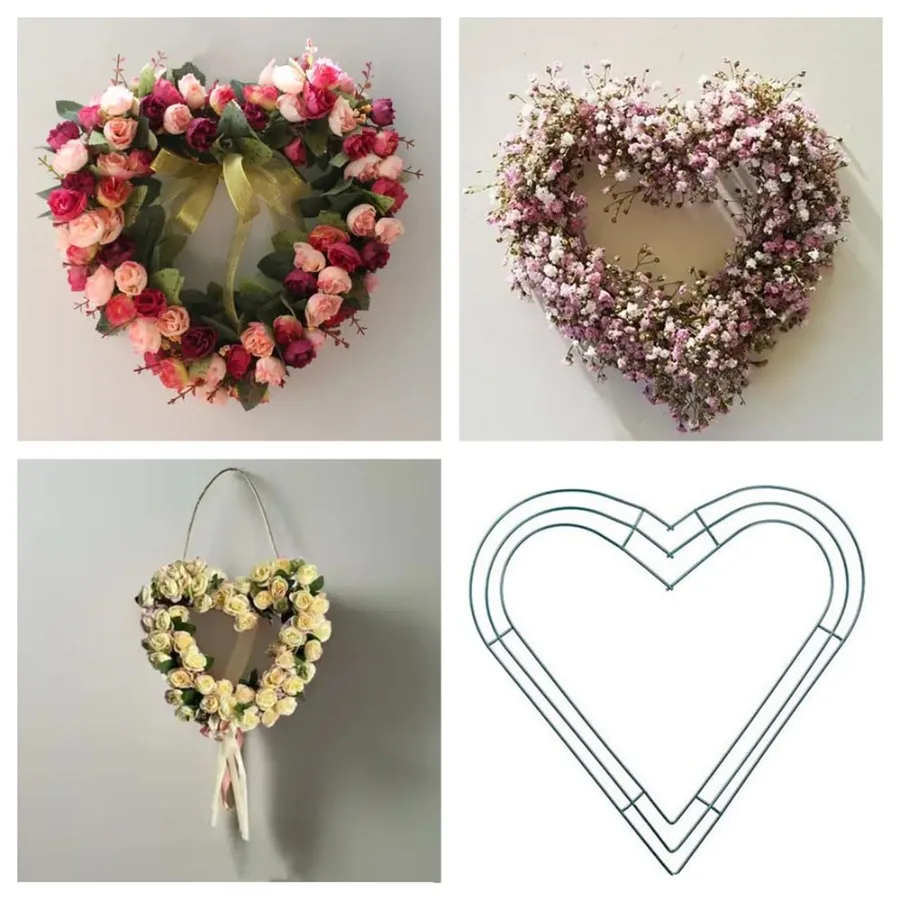 3pcs Heart Metal Wire Wreath Frame Form Hanger with Green Flexible Paddle Wire for Crafts, Christmas Wreaths Tree, Garland, Val view 5