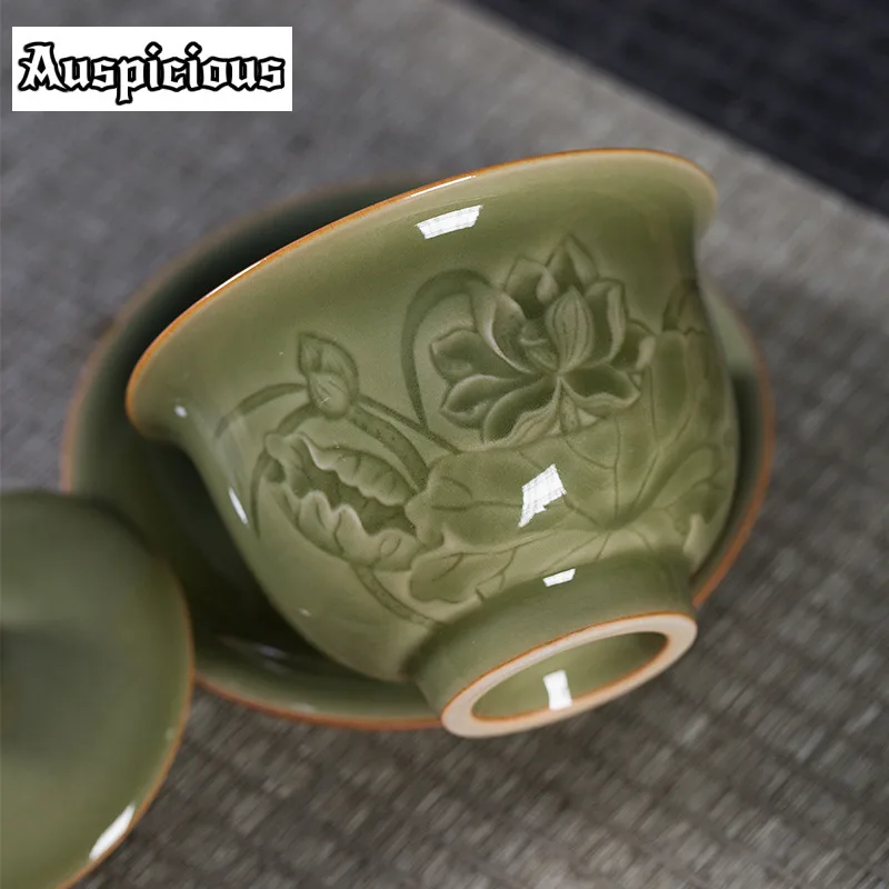 180ml Longquan Celadon Antique Galze Gaiwan Retro Lotus Tea Tureen Tea Bowl With Lid Kit Tea Maker Cover Bowl Tea Ceremony Gift - Image 5