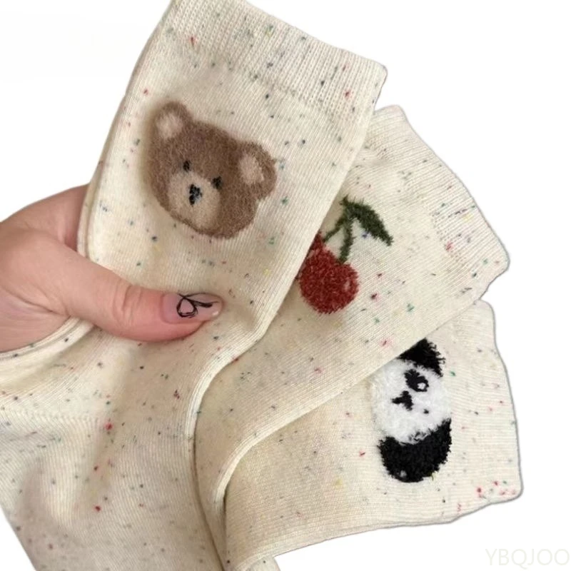 5 أزواج ربطات القوس فيونكة الدب نمط القلب عادية مريحة عالية الجودة لينة الجوارب النسائية العصرية القطن الكبار النساء منتصف العجل الجوارب #4