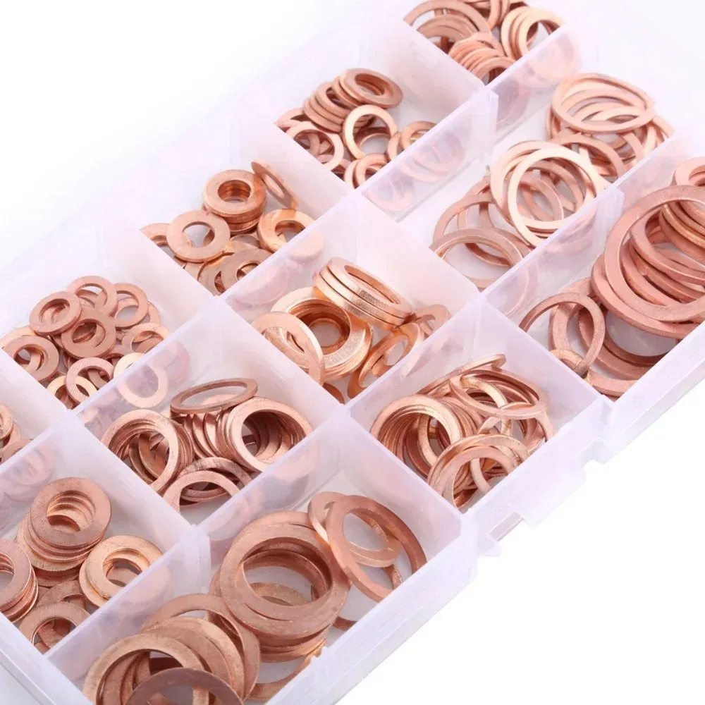 Juego De Tuercas Pernos De Junta De Arandela De Cobre, Kit Surtido De Sellos De Anillo Plano 50/100/200 pcs Tapones De Sumidero