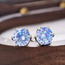 0.5/1 carat Royal blue Moissanite Studs Earrings for Men Women S925 Silver Platinum Plated Bride Wedding Diamond Studs GRA