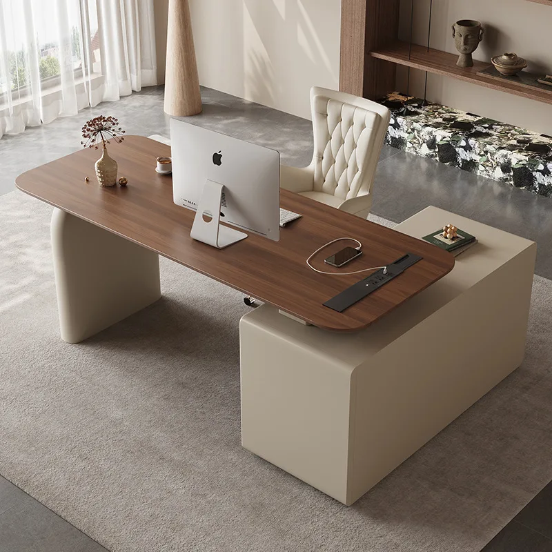 Retro Cream-style Office Desks Minimalist Modern Home All-wood Study Office Desks High-end Storage Furniture Scrivanie JT40O