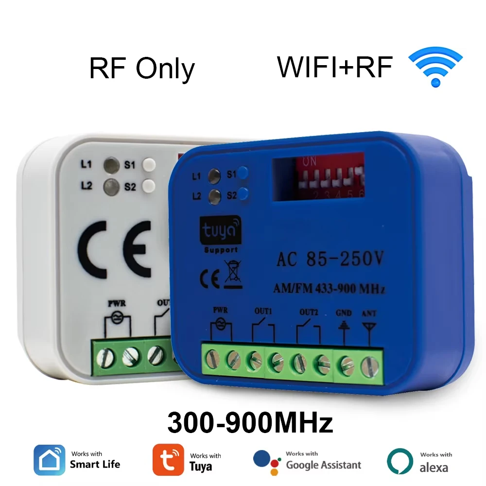 

2CH 433-868MHz Garage Gate Door Opener WIFI Tuya Smartlife App Remote Control Receiver Controller Smart On Off Switch