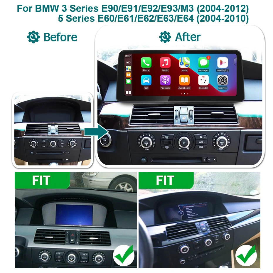 12.5'' Screen Car radio Carplay Android 14 Auto for BMW 5/3 Series E60 E61 E63 E64 E90 E91 E92 Autoradio Multimedia player GPS