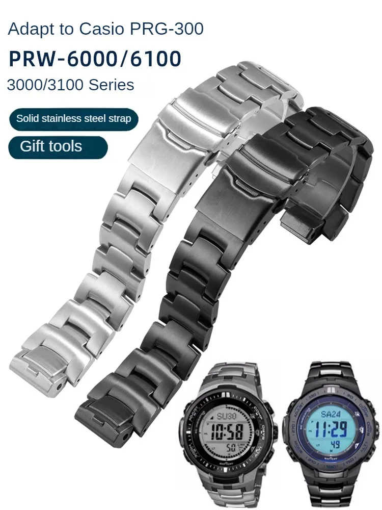 Adapted To C-a-s-i-o Strap PRW-3000/3100Y/6000/6100/PRG-300 Stainless Steel Strap