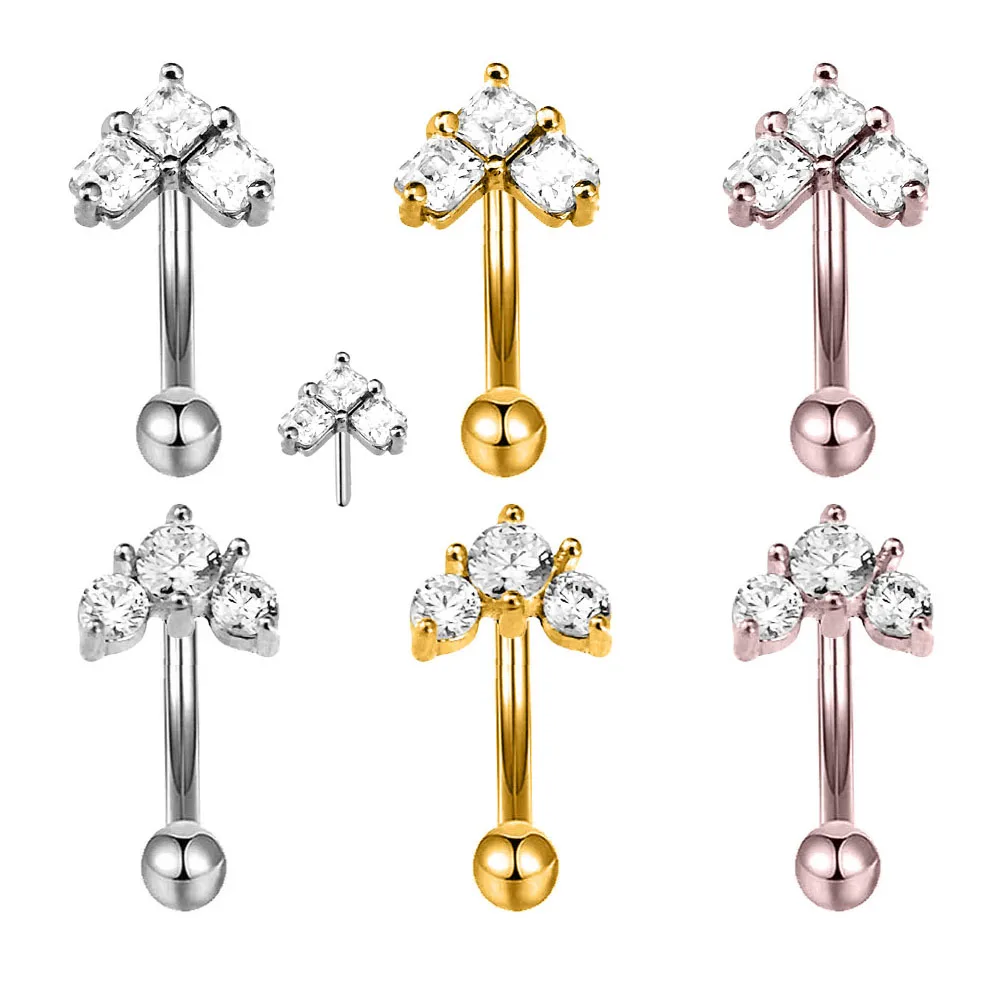 

Heart Eyebrow Threadless Piercing Flower Square CZ Daith Conch Tragus Cartilaged Push in Stud Earring 16G