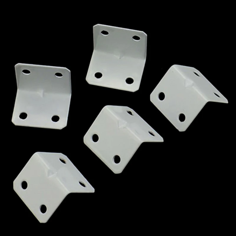 10Pcs White 90 Degrees Corner Brackets Fittings Straight Brackets Furniture Repair Reinforce Paint 4 mounting screw holes Steel