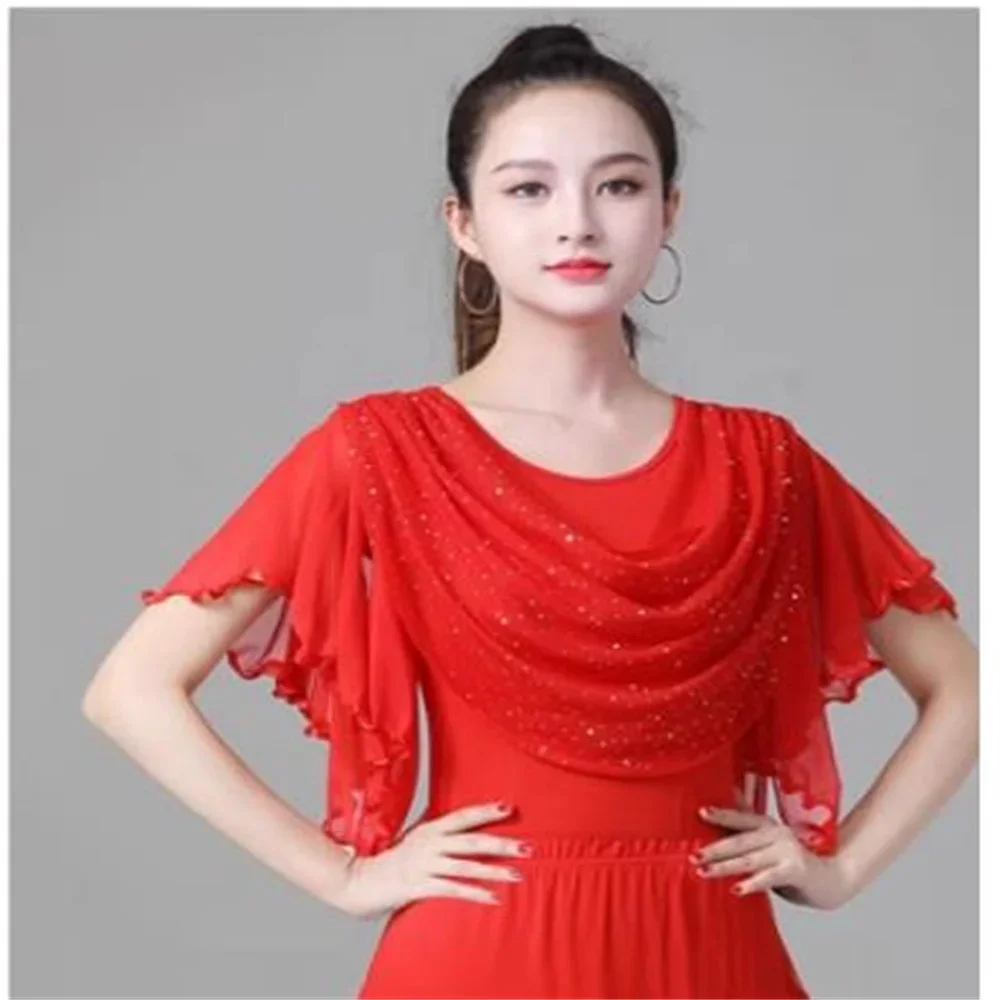 

New Arrivals Women's trumpet sleeved Latin dance shirt Girl's modern dance sequin performance costume ballroom dancing tops
