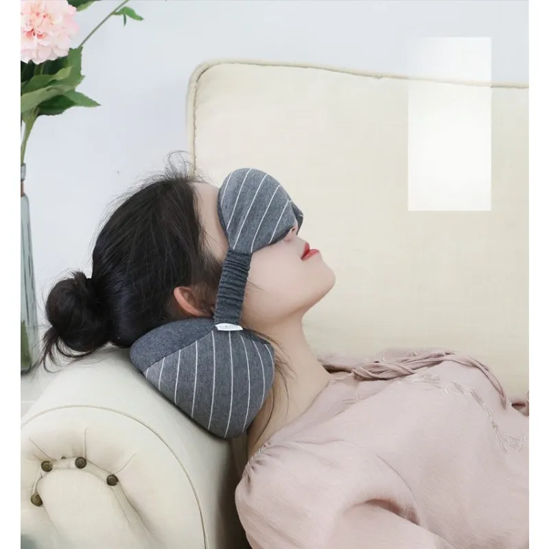 Bead Filled U Shaped Travel Pillow Eye Mask Portable Office Airplane Neck Support All in One