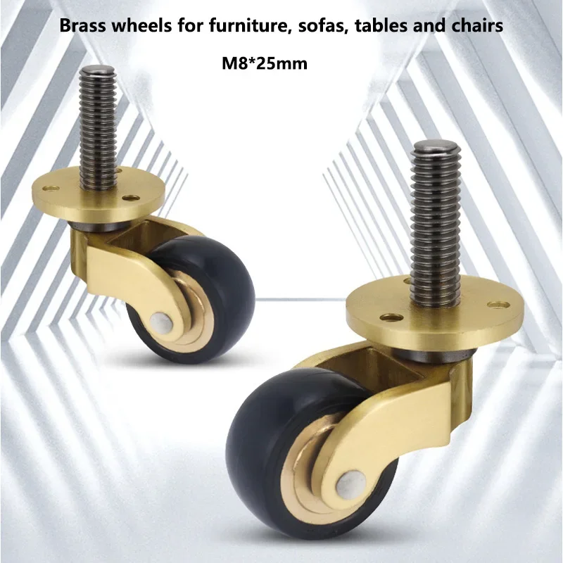 4Pcs Vintage Solid Brass Casters 1 Inch Threaded Stem Quiet Swivel Rolling Wheels Home Furniture Sofa Chair Replacement Casters