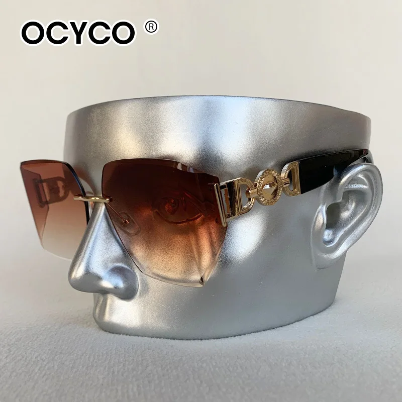 Steampunk Randlose quadratische Sonnenbrille Männer Frauen 2025, Luxusmarke Designer Metall Sonnenbrille Stilvolle gebogene Farbtöne Brillen UV400 – Detail 7