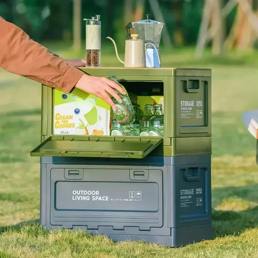

Ящик для хранения на природе, складной органайзер для мелочей с крышкой, портативный органайзер для багажника автомобиля, стол двойного назначения, уличные коробки для пикника