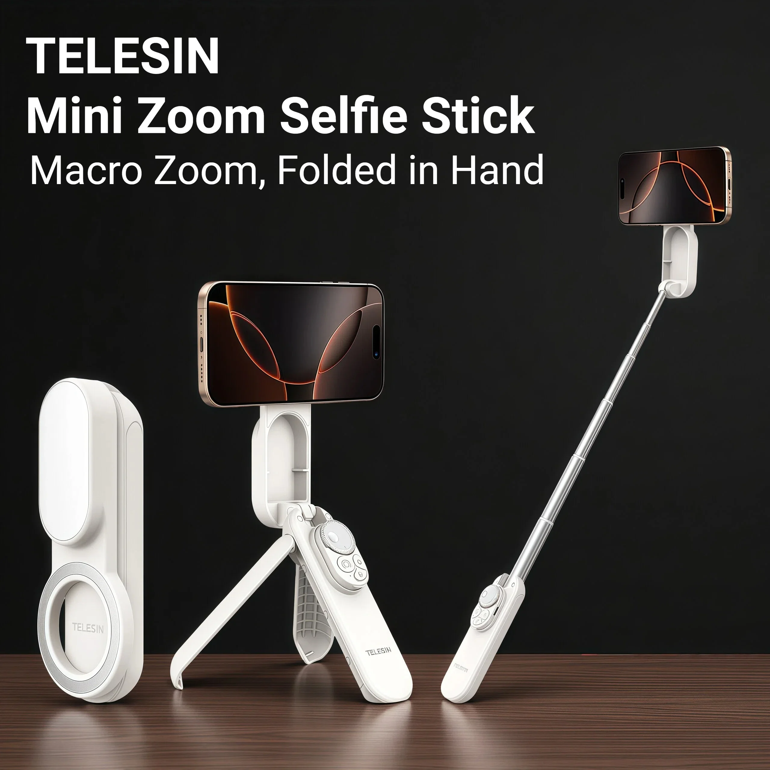 

TELESIN Tripod For Phone 2-in-1 Portable Magnetic Selfie Stick Foldable Pole Extend To 60cm for Smartphone Macro Photography