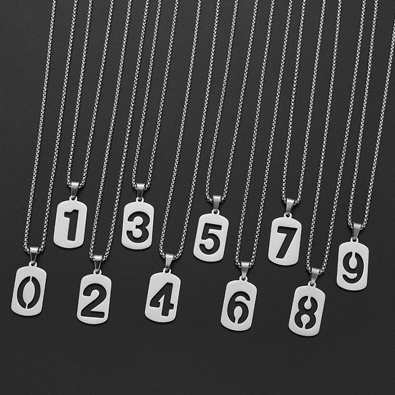 Stainless Steel Lucky Numbers Necklaces 0 1 2 3 4 5 6 7 8 9 Pendant Nameplate Necklace Metal Charms Jewelry Personality Collares