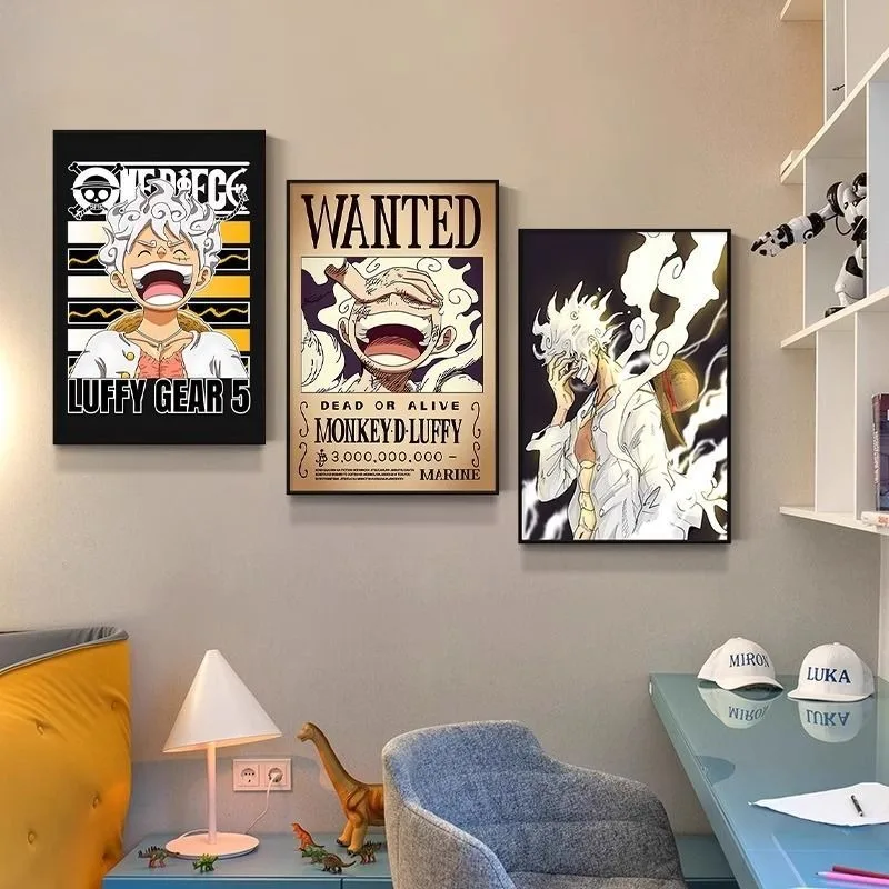 2026 Arte de pared de diamante de One Piece, Decoración de pared de anime y manga para sala de juegos, Póster de wanted para habitación de niños, sin marco