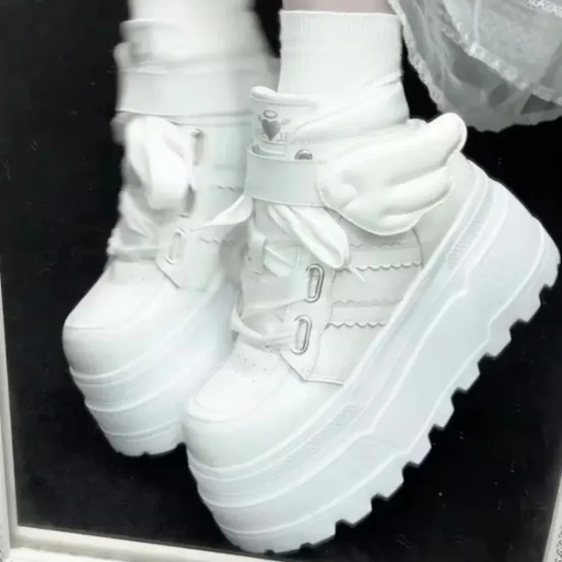 Zapatillas Deportivas Casuales de Mujer de Caña Baja con Cierre de Cinta Mágica, Diseño de Elevación de 8cm, Forro de PU Cómodo, Soporte para Tobillo, Zapatillas Diarias para Mujer