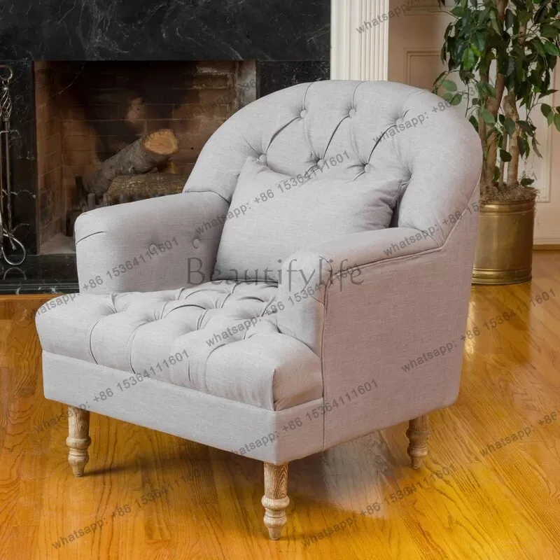 

American light luxury linen fabric leisure chair modern simple balcony sofa chair