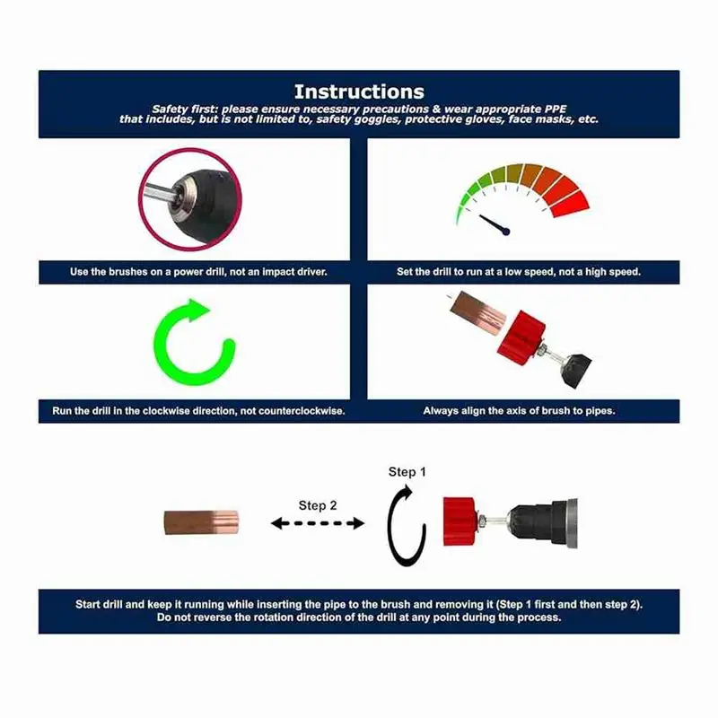 Happy New- 9 Piece 1/2 Inch 3/4 Inch 1 Inch Copper Pipe Cleaner For Power Drill, Tube Cleaning Brush,With Copper Wire Bore Brush