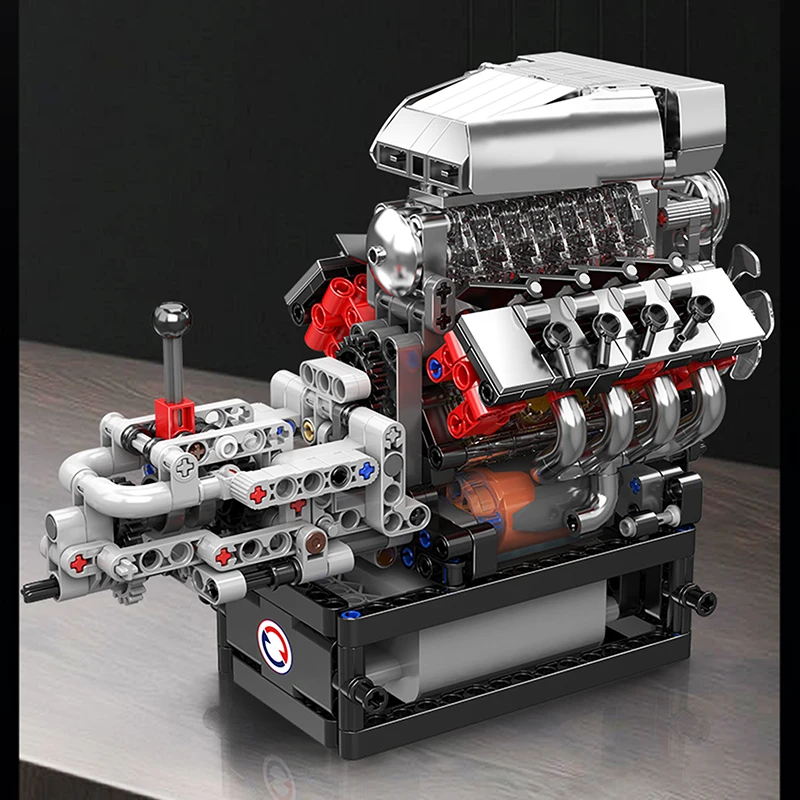 Molde rei 10225 motor técnico brinquedos o motor motorizado v8 bloco de construção montagem v8 motor tijolo conjunto crianças presente natal