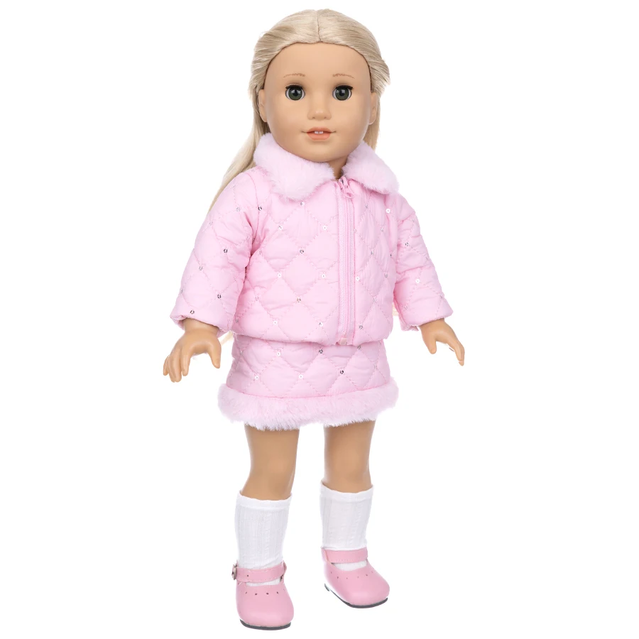Doll Clothes for 18Inch 45cm Newborn Baby Doll Pink Jacket+Short Skirt Set for Reborn Doll American Doll Casual Wear Girl Gifts