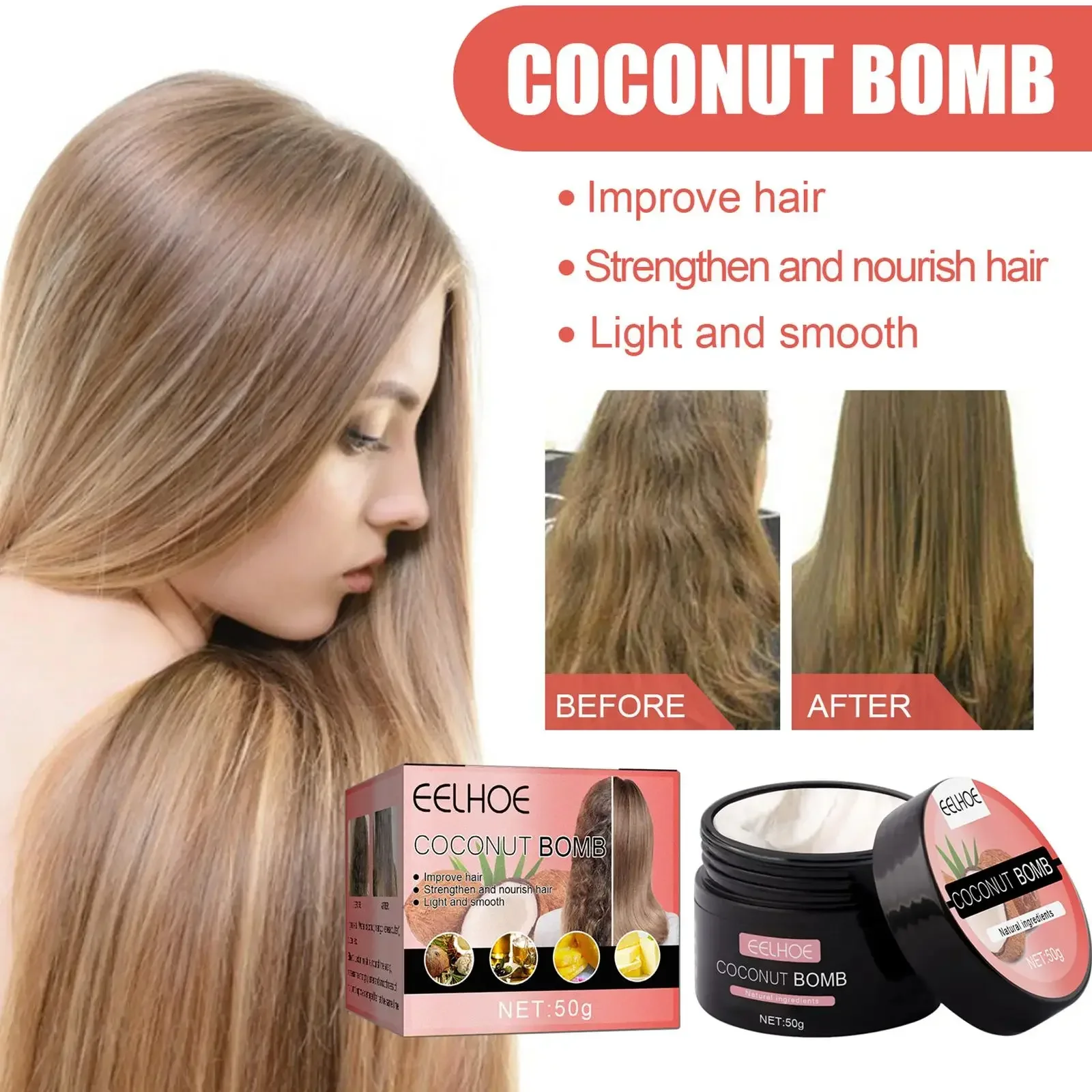 Hairs Treatment Masks Coconut Bomb Nourishing Hair Masks Nutrition Infusing Repairs Hair Nourish Hairs Essential Oil Hairs Style