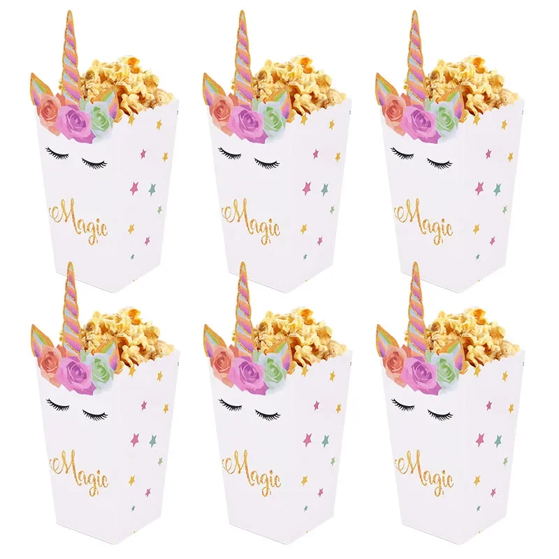 10pcs Unicorn Party Paper Candy Gift Bags Cookie Popcorn Box 1st Kids Unicorn Birthday Party Decoration Baby Shower Supplies