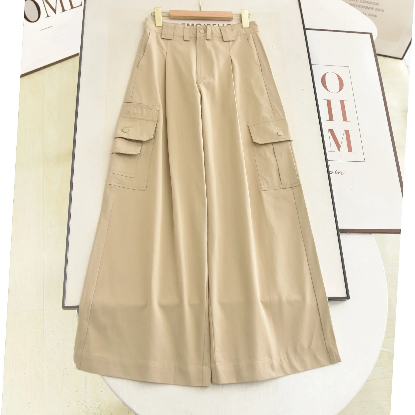 

Брюки-карго цвета хаки с широкими штанинами и высокой талией, повседневные прямые брюки для женщин, весна 2026, модные и элегантные