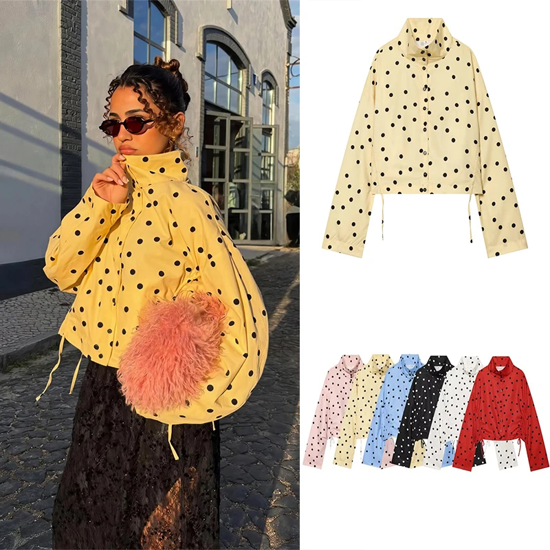 Guobioziy Women's Pleated Polka Dot Coat 2026 New Solid Color Button Design European and American Casual Stylish Women's Coat