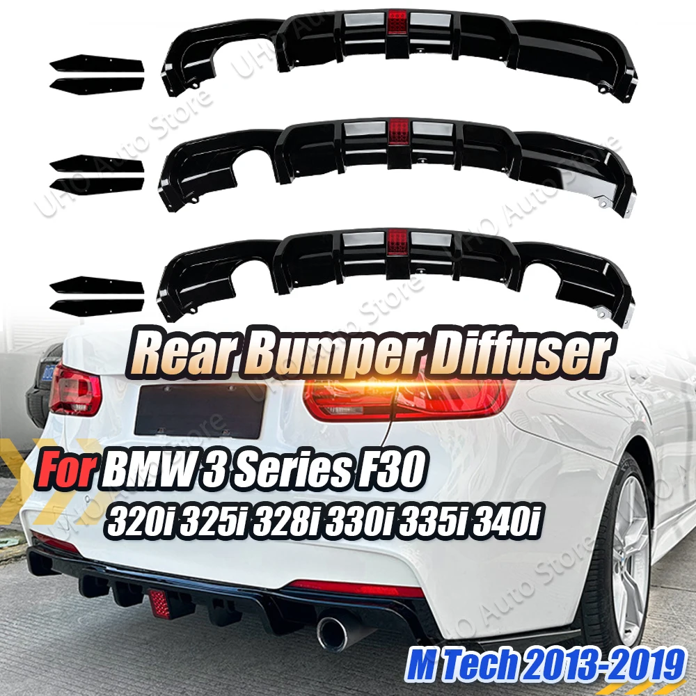 Dual Exhaust Black Lip Splitters Valance Spoiler For BMW F30 M Sport 325i 330i MT 2013-2019 Rear Bumper Diffuser Lip With Light