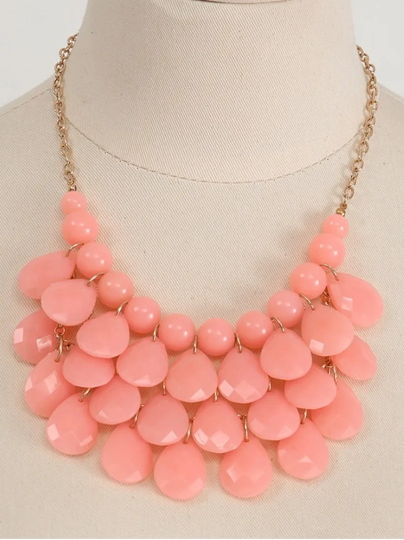 Euro-american style multi-layer drop candy color woven necklace Fashion trend pink short chain personality party jewelry