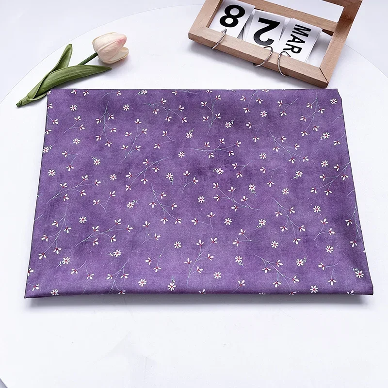 All Cotton 20 Count Digital Printed Purple Bottom Small Flower Children's Clothing Shirt Hanfu New Chinese Clothing Fabric