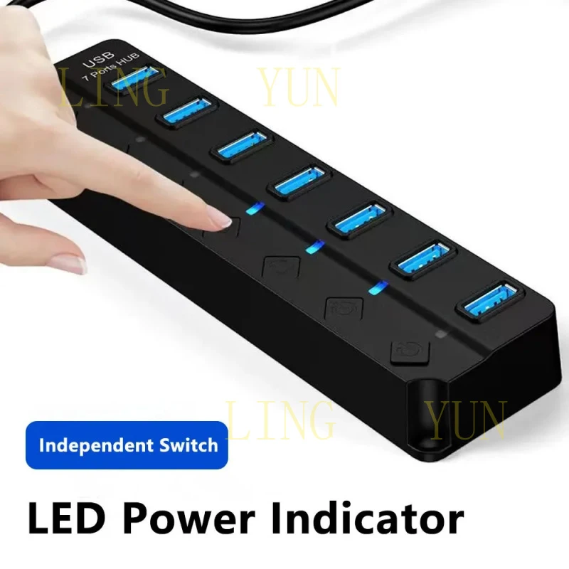 Z  7/4 Port Usb Hub Splitter Individual Switch Usb2 0 Adapter Multi Port Socket Pow