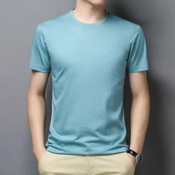 Men's  Natural Mulberry Silk Tees High Grade Summer Lyocell Tops Short Sleeve Male Breathable Silk Cotton Smooth T-shirts
