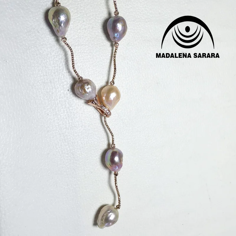 MADALENA SARARA  9mm AAA Baroque Freshwater Pearl Chain Necklace Colorful Beaded Pearl Making 40