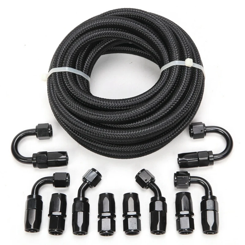 

20FT AN6-6AN Nylon Braided Oil Fuel Line + Fittings Hose Adaptor Kit