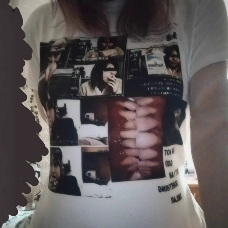 

Emo Y2k style aesthetic streetwear women's T-shirt summer casual Gothic dark short sleeved 90s retro tight fitting crop top T-sh