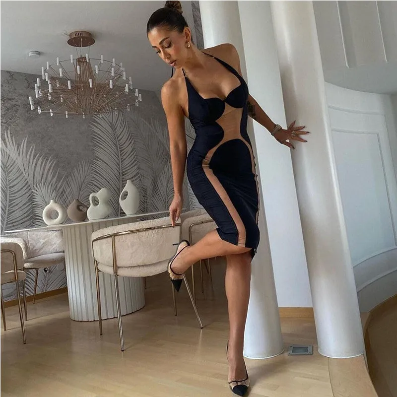 أسود ضمادة الرسن الرقبة Bodycon اللباس ملهى ليلي حزب ثوب مسائي