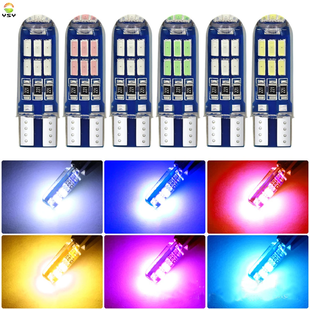 2Pcs T10 4014 W5W Heat-resistant LED Silicone Light License Plate Waterproof Light Car Bulbs Indoor Position Light