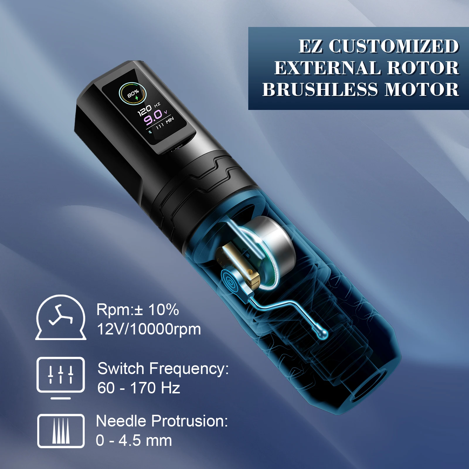 EZ P3 Pro Turbo Wireless Battery Tattoo Pen Machine Adjustable Stroke Rotary Tattoo Pen OLED Digital Display Portable Power