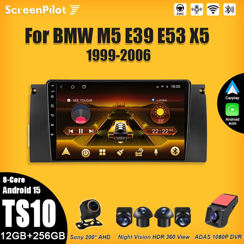 

For BMW M5 E39 E53 X5 1999 2000-2006 Android 15 Car Radio Multimedia Video Player GPS Navigation 2 din Bluetooth 8 Core DSP