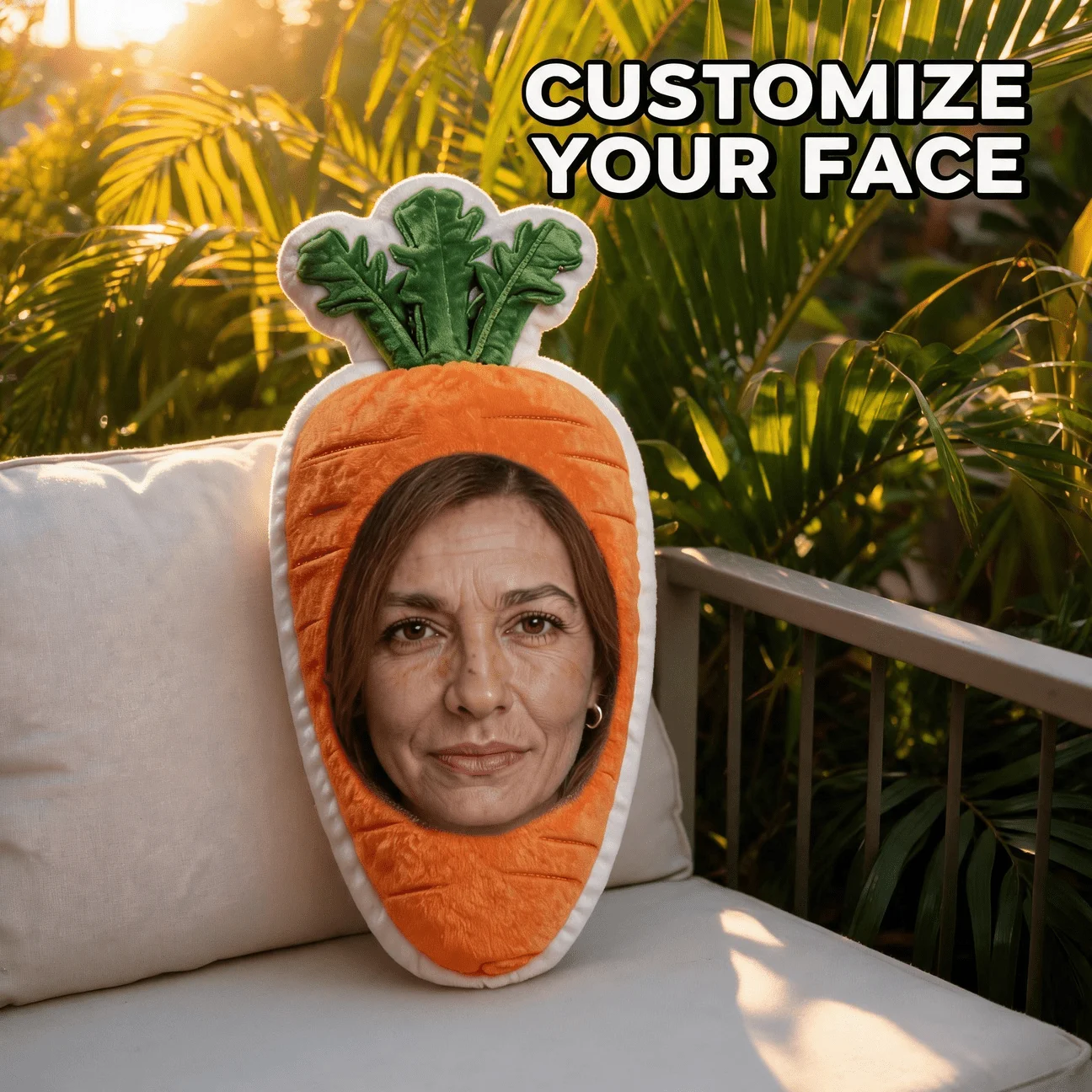 Custom Carrot Shaped Pillow with Personalized Photo Face, Funny Vegetable Decorative Cushion, Unique Home Decor Accent for Sofa
